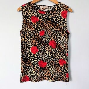 Susan Lawrence Cheetah Print Roses Top
